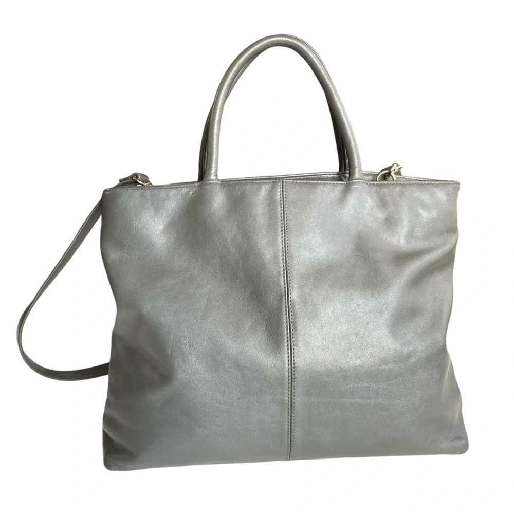 Liz Claiborne Genuine Grey Leather Bag with Handles & Detachable Shoulder Strap - Picture 2 of 13